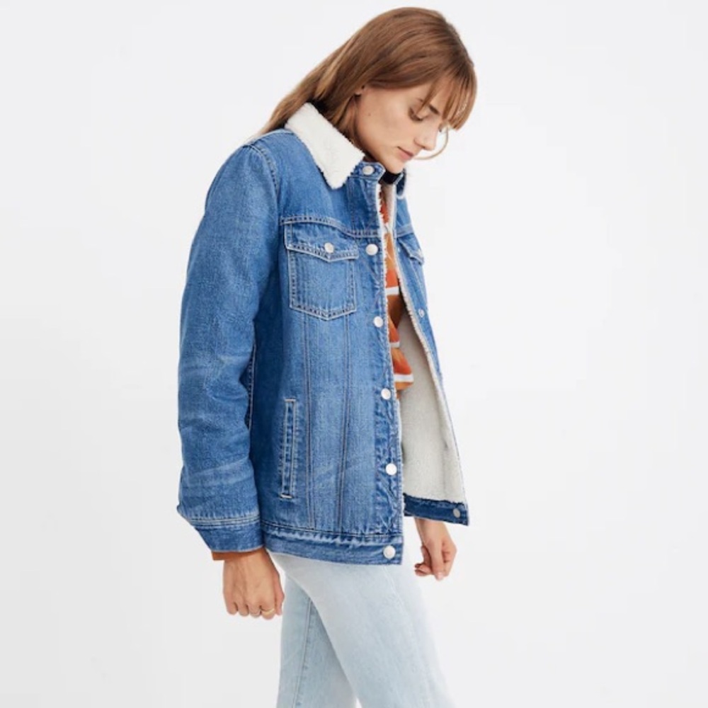 Madewell The Oversized Jean Jacket in Pinehill Wash: Sherpa Edition